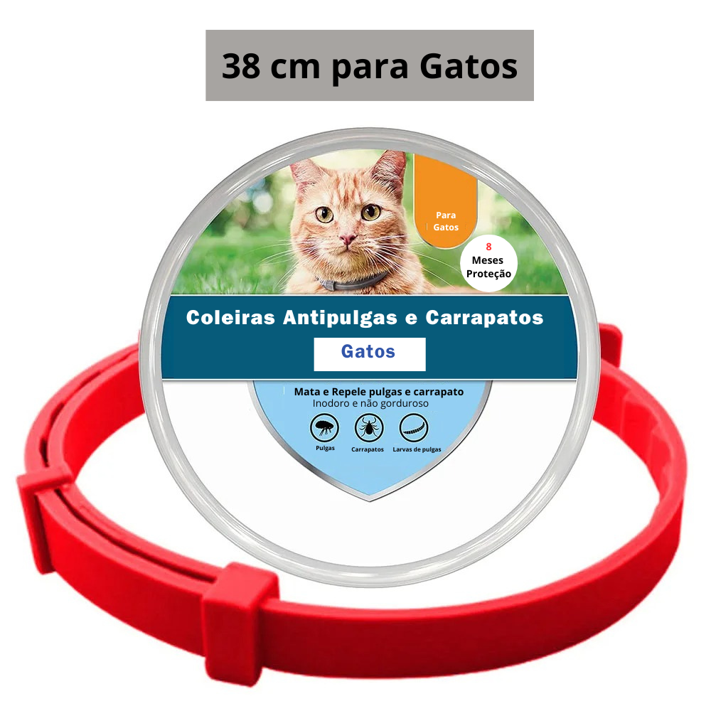 Coleira Anti-pulgas e Carrapatos para Cães e Gatos - 8 Meses de Proteção 100% Natural