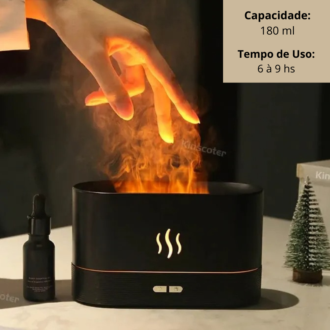 Difusor Umidificador Aromático Ultrassônico para Óleos Essenciais Lareira Chamas