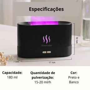 Difusor Umidificador Aromático Ultrassônico para Óleos Essenciais Lareira Chamas