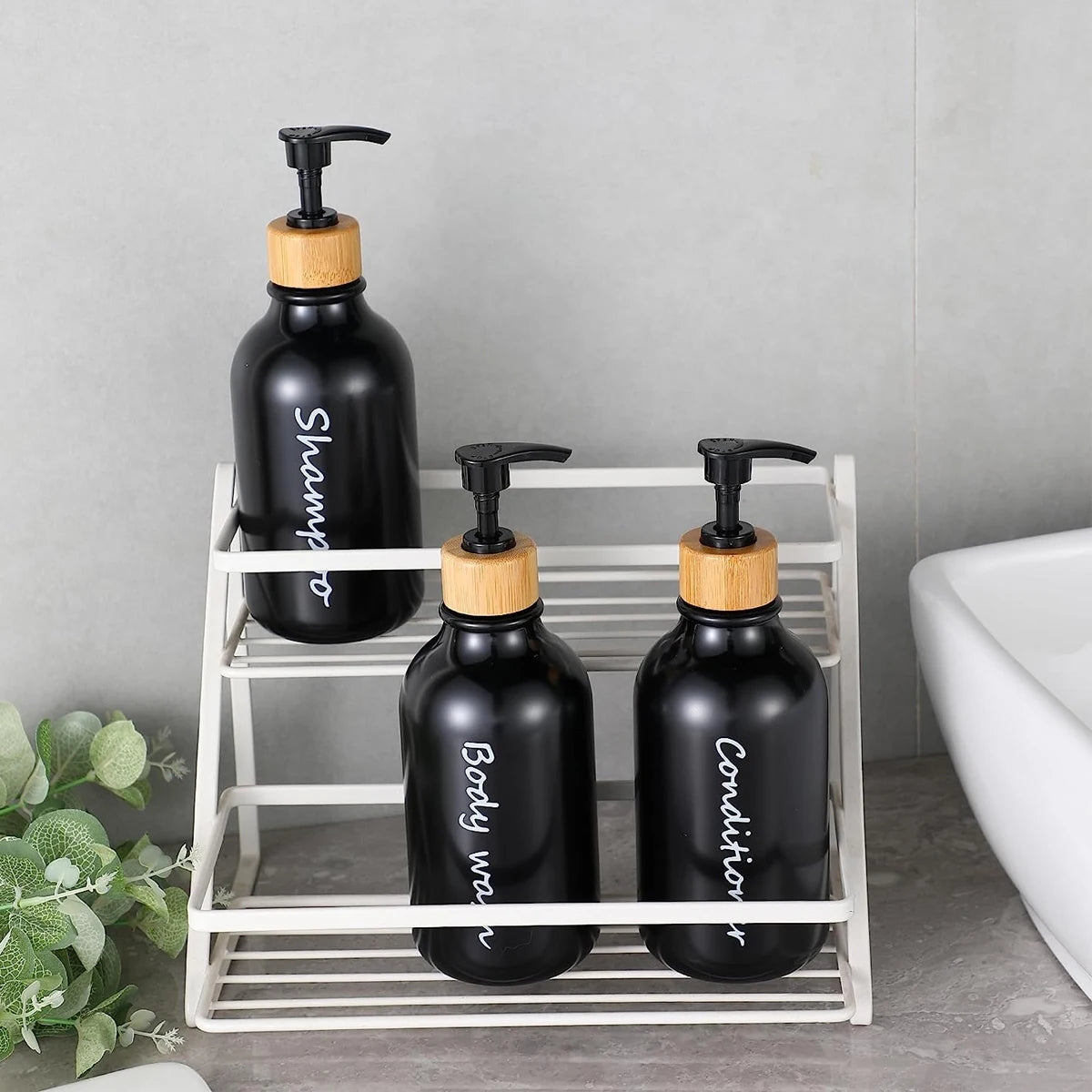 Frascos Trio Dispensador para Banheiro - Shampoo, Condicionador e Gel de Banho 500 ml